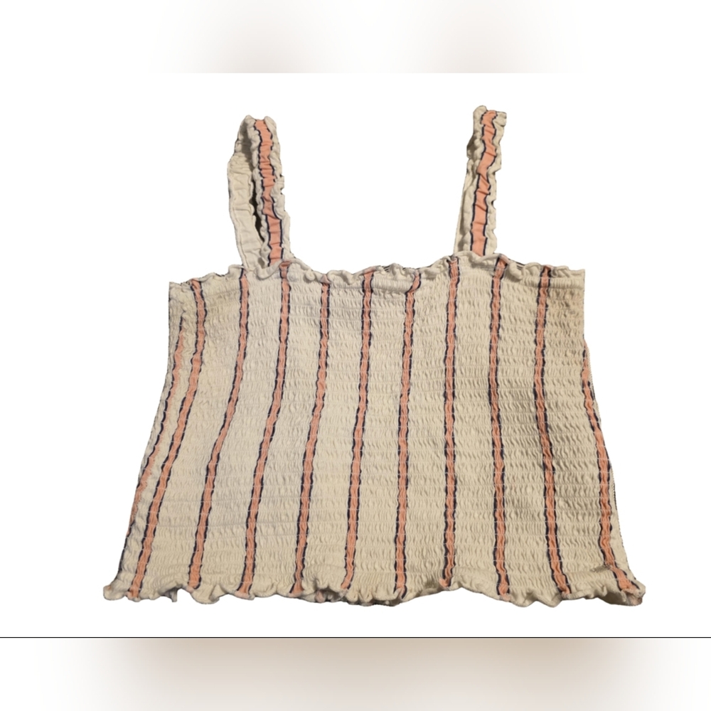 Guess Smocked Vertical Striped Cropped Tank Top Size L EUC